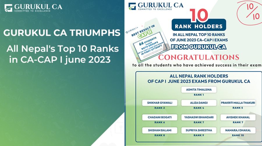 Gurukul CA Triumphs All Nepal's Top 10 Ranks in CA-CAP I june 2023